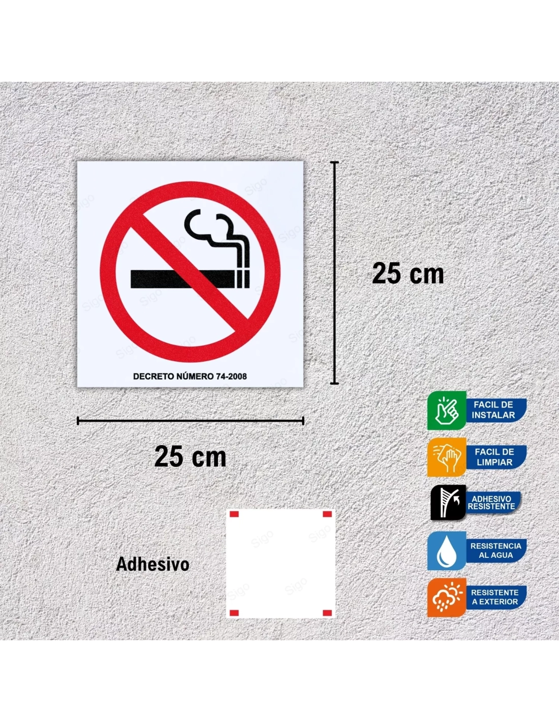 Rotulo de Prohibido Fumar 22 x 32.5 cm, Materiales De Construcción