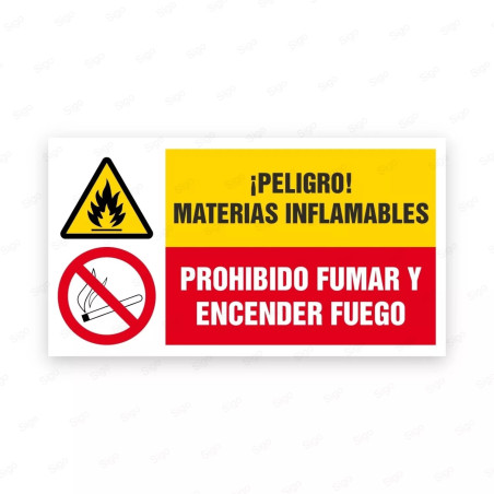 Señales Combinadas - ¡Peligro! Materias Infamables Prohibido Fumar Y Encender Fuego |Cod. CB-05