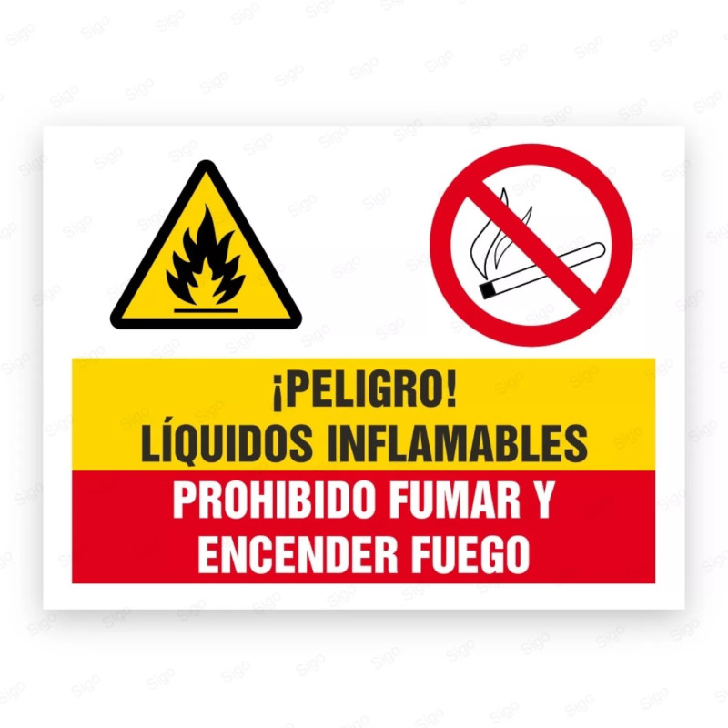 Señales Combinadas - ¡Peligro! Líquidos Infamables Prohibido Fumar Y Encender Fuego |Cod. CB-07