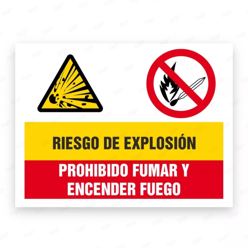 Señales Combinadas - ¡Riesgo! de Explosión Prohibido Fumar Y Encender Fuego |Cod. CB-13