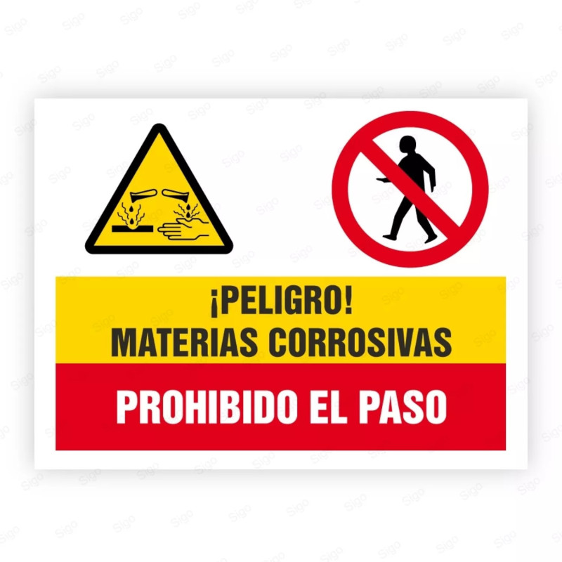 Señales Combinadas - ¡Peligro! Materias Corrosivas Prohibido El Paso |Cod. CB-22