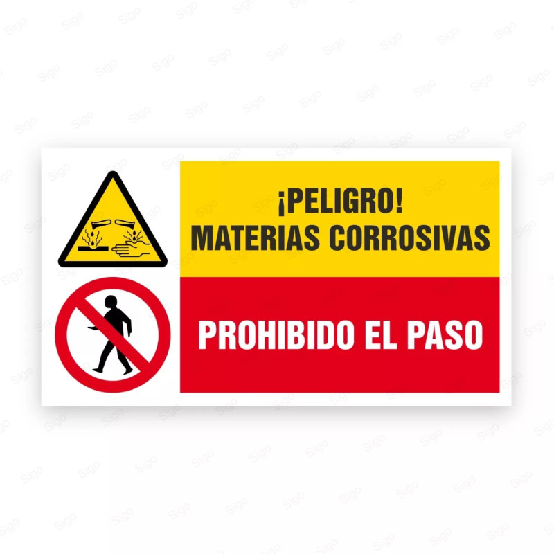 Señales Combinadas - ¡Peligro! Materias Corrosivas Prohibido El Paso |Cod. CB-23