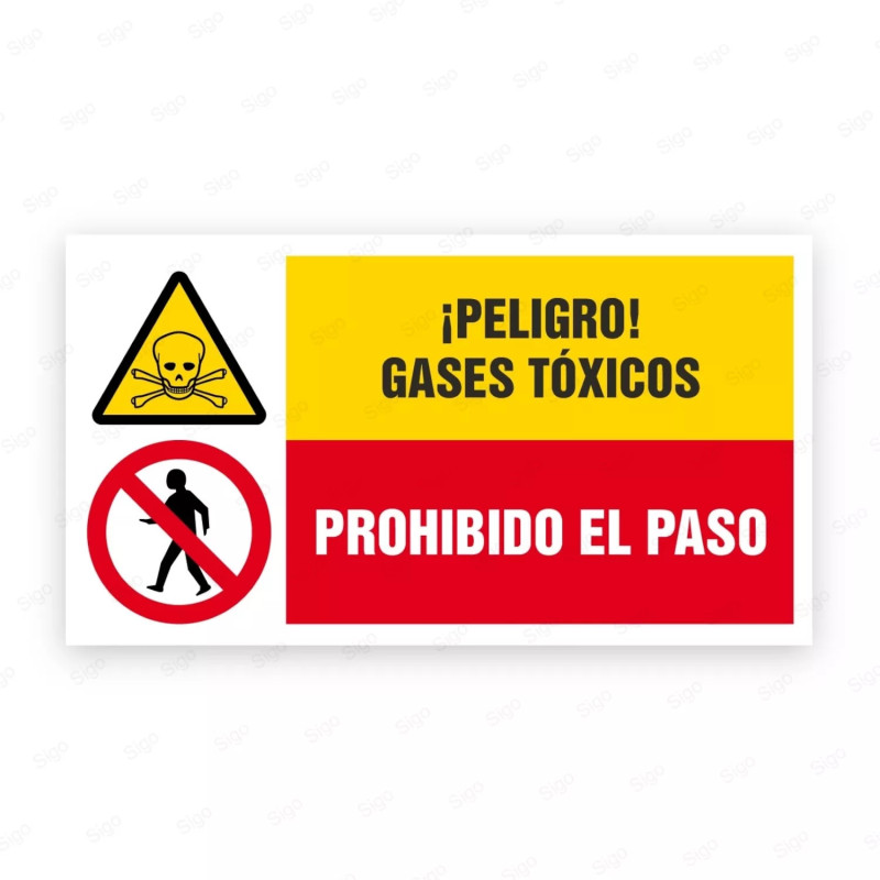 Señales Combinadas - ¡Peligro! Gases Tóxicos Prohibido El Paso |Cod. CB-29